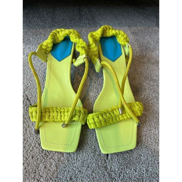Schutz Leather Braided Mid-Heel Sandals - Blair green, $165 Sz 8.5 - Picture 2 of 8